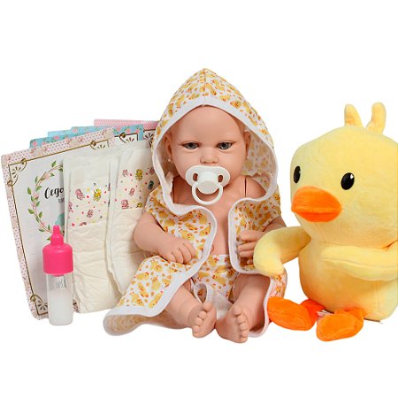 Boneca Reborn Realista Menina Recém Nascida Roupão Patinho