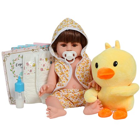 Boneco Reborn Menino Com Saída De Banho Patinho + Itens