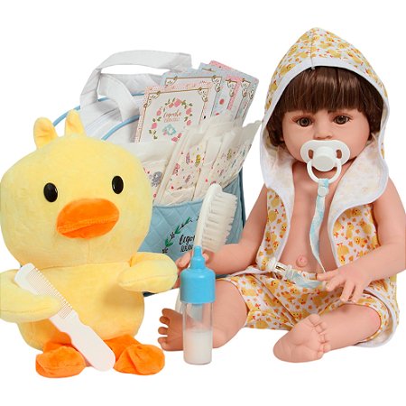 Boneco Reborn Realista 46cm Corpo Vinil Roupão Patinho