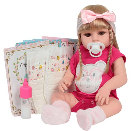 Boneca Bebê Reborn Princesa Loira Corpo De Vinil Realista