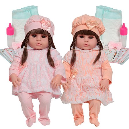 Bebê Reborn Boneca Realista Gêmeas Com Conjuntinho De Renda