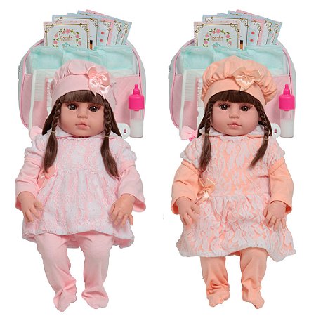 Boneca Reborn Gemeas 46cm Cojnunto De Renda Enxoval Completo