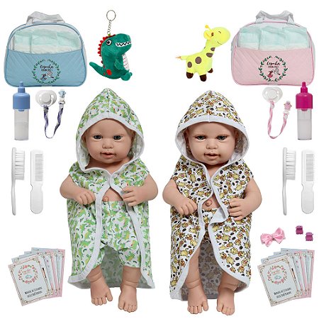 Bebê Reborn Gêmeos Realistas Saída De Banho Enxoval Completo