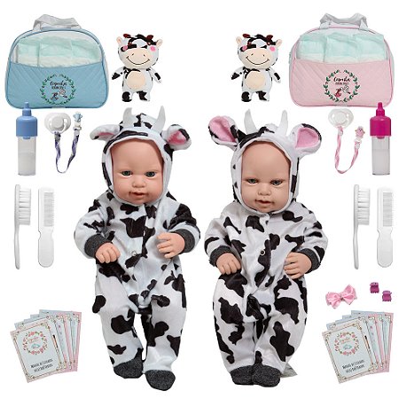 2 Bebê Reborn Gêmeos Casal Enxoval Vaquinha Completo 43cm
