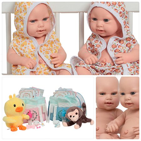 2 Bonecos Reborn Gêmeos Recém Nascidos Com 37 Acessórios