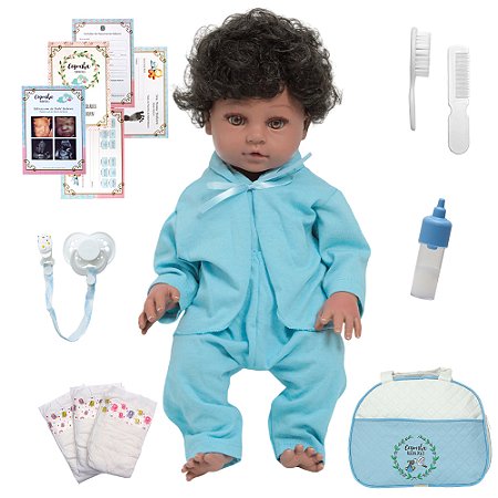 Boneco Reborn Negro 100% Vinil Pode Dar Banho + Acessórios