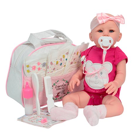 Boneca Reborn Abigail Realista 48cm Enxoval Completo Ursinho