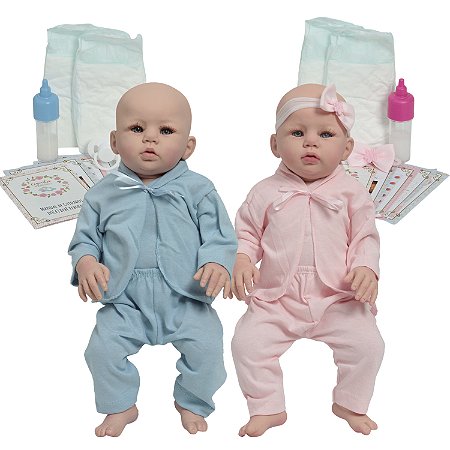 Boneca Reborn Gêmeos Abigail 48cm Com Enxoval 24 Itens