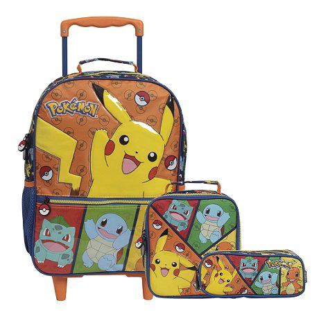 Kit Mochila Infantil Rodinhas Pokémon Lacheira Estojo Xeryus