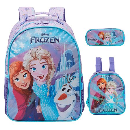 Kit Mochila Infantil Costas Frozen Lancheira E Estojo Lilás