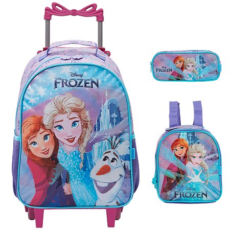 Kit Mochila Infantil Rodinhas Frozen Lancheira Estojo Lilás