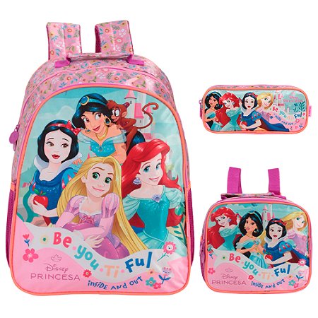 Kit Mochila Infantil Feminina Princesas Lancheira Estojo