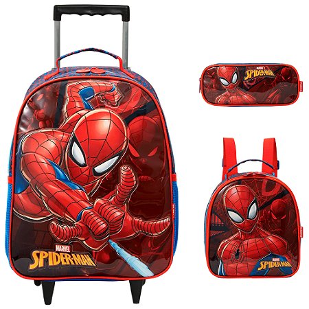 Kit Mochila Infantil De Rodinhas Spider Man Lancheira Grande