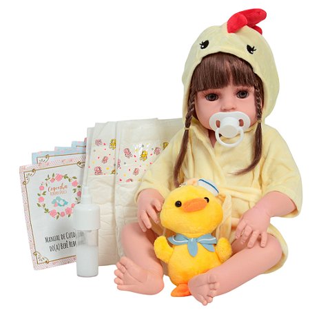 Boneca Bebê Reborn Realista 46cm Saída De Banho Bichinho