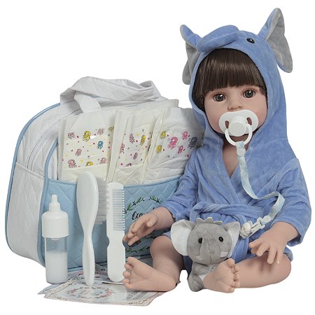 Boneco Reborn Realista Menino Enxoval Elefantinho Completo