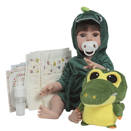 Boneco Bebê Reborn Menino Conjunto Jacaré 12 Acessórios