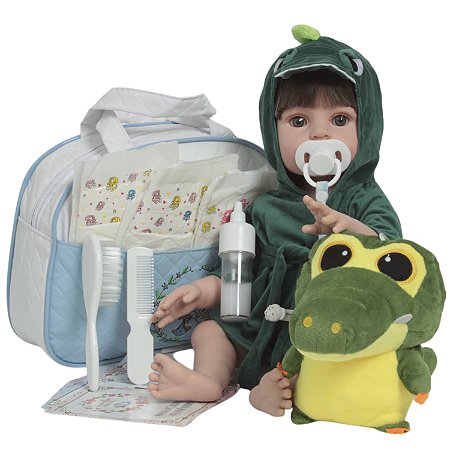 Bebê Reborn Menino Saída De Banho Jacaré Bolsa 17 Itens