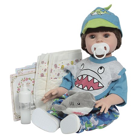 Boneco Reborn Bebê Menino Tubarãozinho 46cm Corpo De Vinil