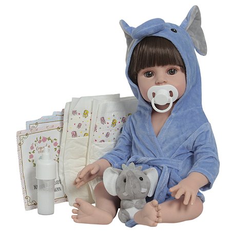 Boneco Reborn Arthur 46cm Saída De Banho Elefantinho + Itens
