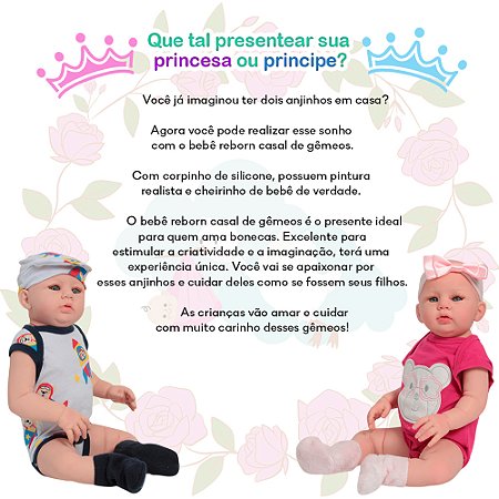 Boneca Reborn Gêmeos 100% Vinil Conjunto Ursinho Aviãozinho
