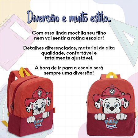 Mochila Infantil Costas Patrulha Canina Marshall Vermelha