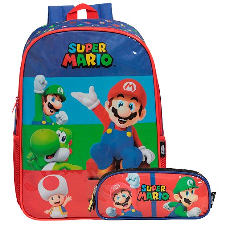Kit Mochila Infantil Menino Super Mario Bros + Estojo Tam G