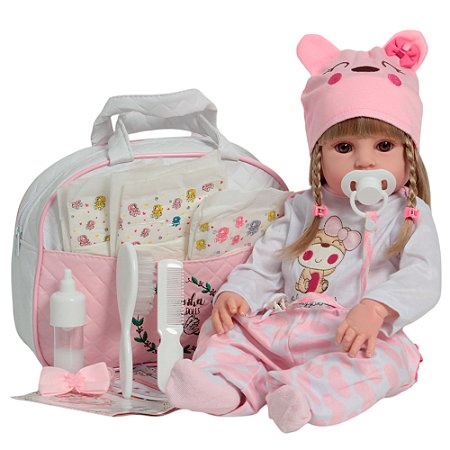 Boneca Reborn Realista Valentina Loira Com Bolsa Maternidade