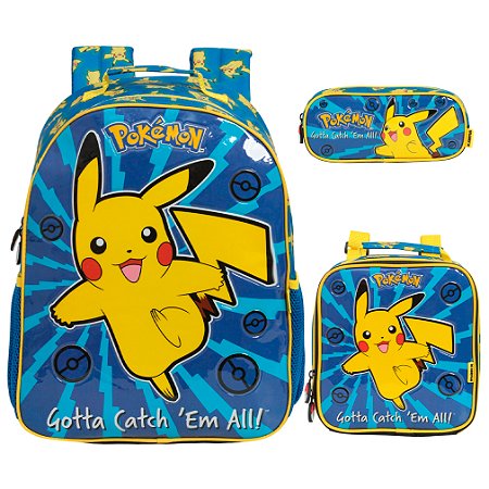 Kit Mochila Infantil Escolar Pokémon Lancheira Estojo Azul