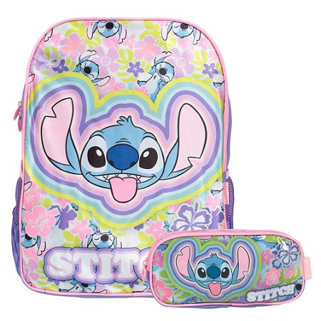 Kit Mochila Infantil Feminina Stitch Juvenil Com Estojo