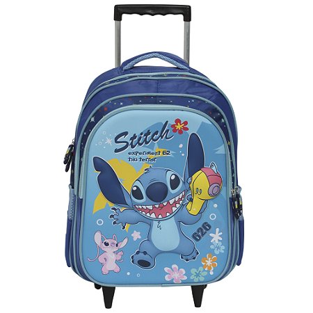 Mochila Infantil Masculina Rodinha Stitch Tam G Cor Azul