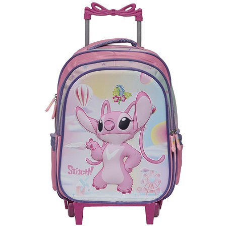 Mochila Infantil Feminina Angel Stitch Rodinha Alto Relevo