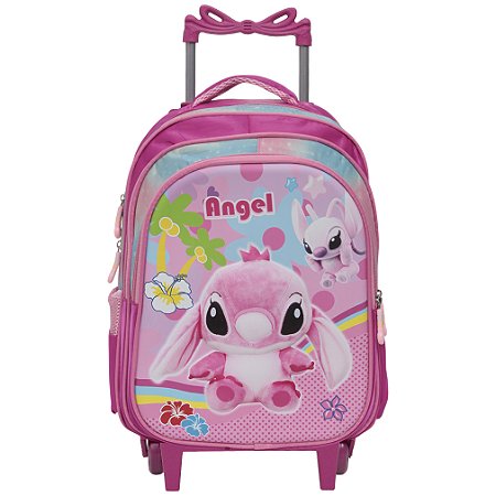 Mochila Infantil Stitch Angel Rodinhas Tam G Cor Rosa