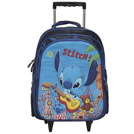 Mochila Infantil Escolar Lilo Stitch 3d Com Rodinha Cor Azul