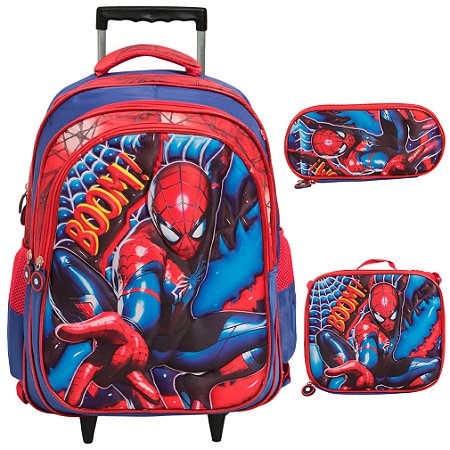 Kit Mochila Infantil Homem Aranha Rodinha 3d Resistente