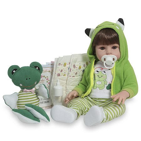 Boneco Reborn Bebê Menino Sapinho 46cm Com Pelúcia E Itens