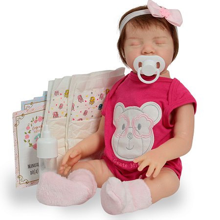 Boneca Bebê Reborn Realista Lívia Fio A Fio Roupa Ursinho