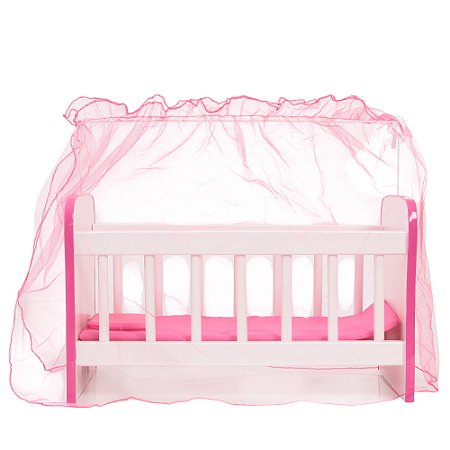 Berço De Boneca Com Mosquiteiro Rosa Em Mdf Divertido