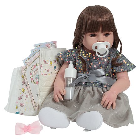 Bebê Reborn Boneca Silicone 46cm Com Lindos Itens Pode Banho