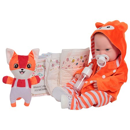 Boneco Bebê Reborn Menino Realista 43cm Raposinha Pelúcia