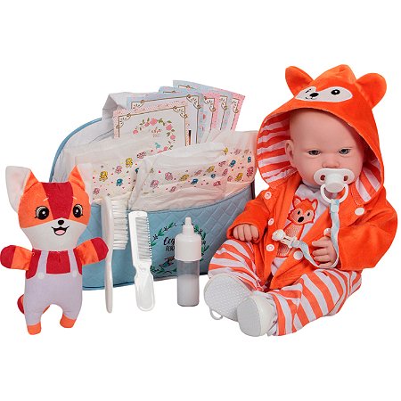 Boneco Bebê Reborn Realista Menino Raposa Enxoval Completo
