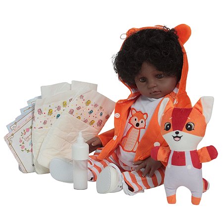 Boneco Bebê Reborn Menino Cabelo Cacheado Raposinha 46cm