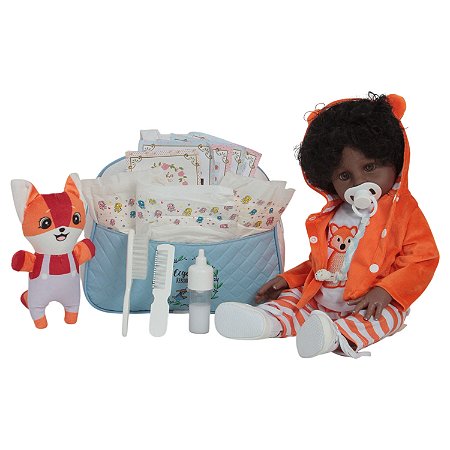 Bebê Reborn Menino Raposinha Bolsa Enxoval Completo 46cm