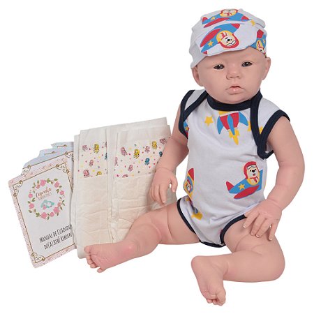 Boneco Bebe Reborn Menino 48cm Corpo De Silicone Acessórios