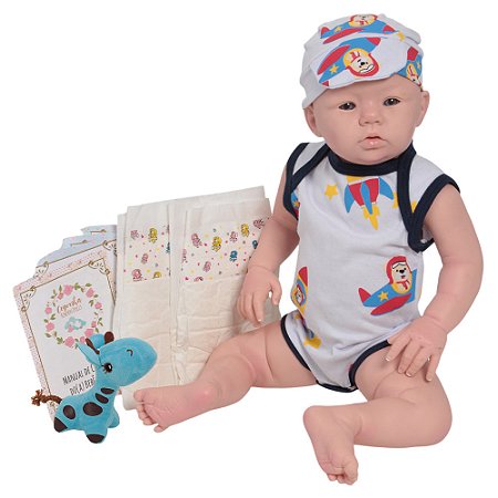 Boneco Bebe Reborn Realista Silicone 48cm Menino + Itens