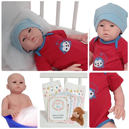 Boneco Reborn Menino Realista Carequinha Com Pelúcia Macaco
