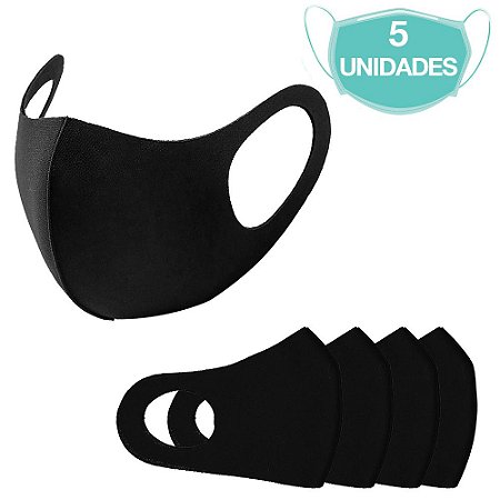 5 Máscaras Laváveis Reutilizável Preta Cuidado Pessoal
