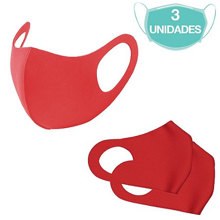 3 Máscaras Laváveis Reutilizável Vermelha Cuidado Pessoal