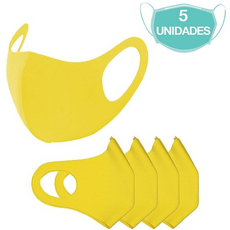 5 Máscaras Laváveis Reutilizável Amarela Cuidado Pessoal
