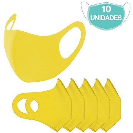 10 Máscaras Laváveis Reutilizável Amarela Cuidado Pessoal