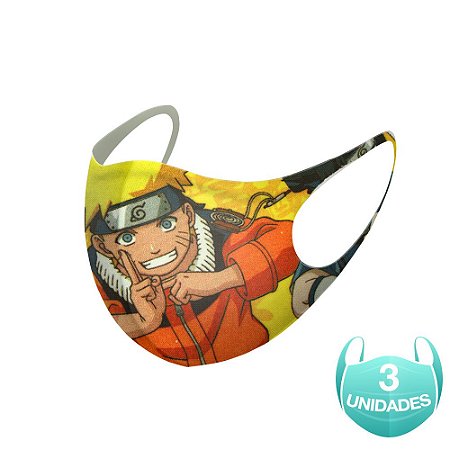 3 Máscaras Lavável Infantil do Desenho Naruto Neoprene